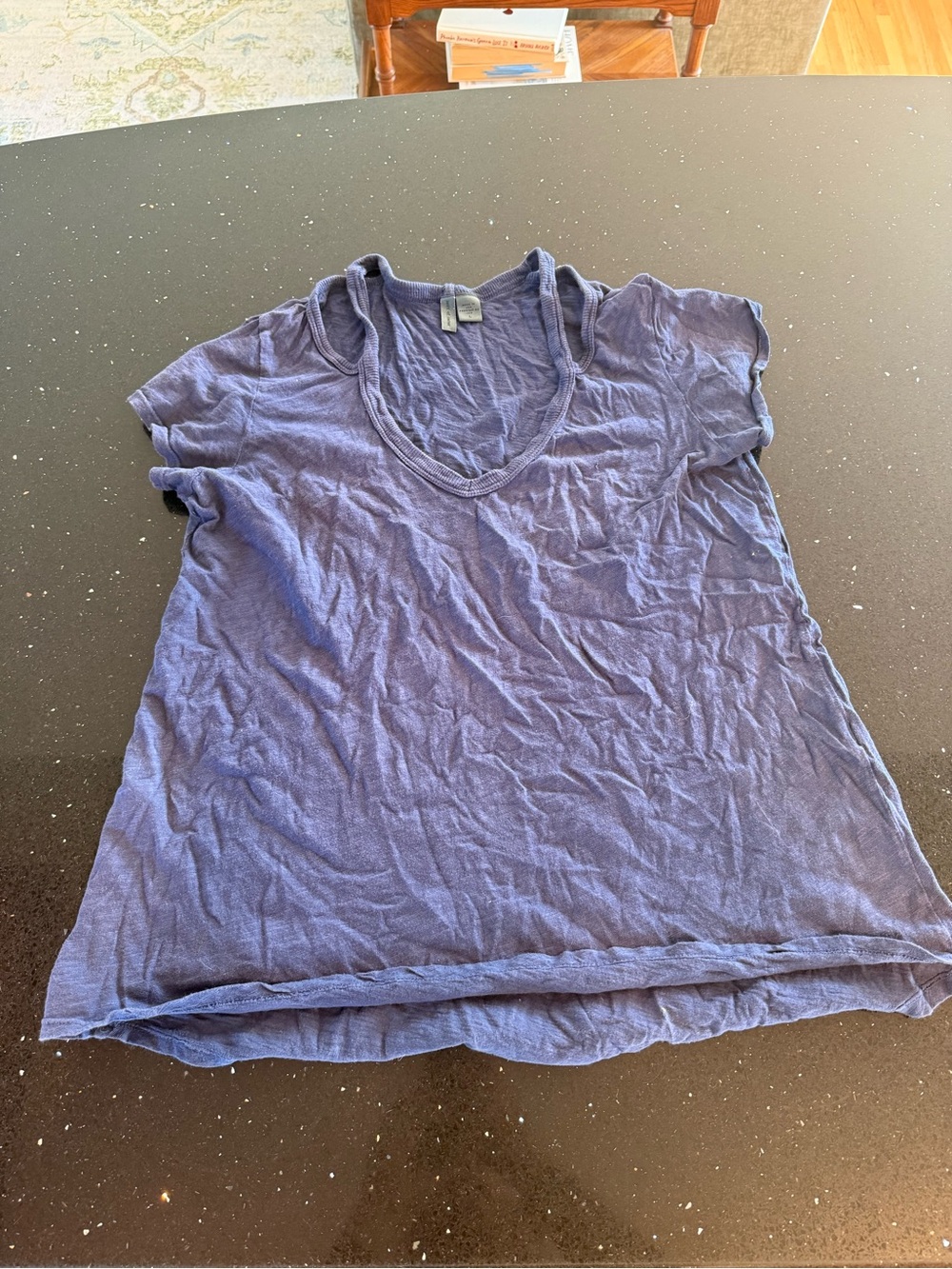 Women’s Casual Short Sleeve Left of Centre V-Neck Top in Navy Blue